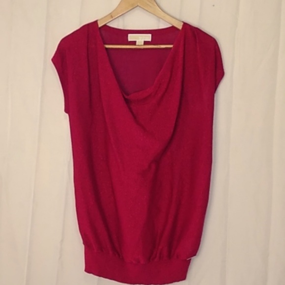 MK Red Shimmer Knit Cowl Neck top - Picture 2 of 4